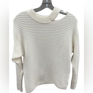 Dee Elly White Ribbed Cutout Shoulder Sweater Small